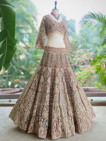 Kairavi Beige Net Lehenga Set with Sequin Embroidery