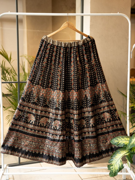Jhoom Black Modal Silk Ajrakh Skirt – Nature’s Bloom