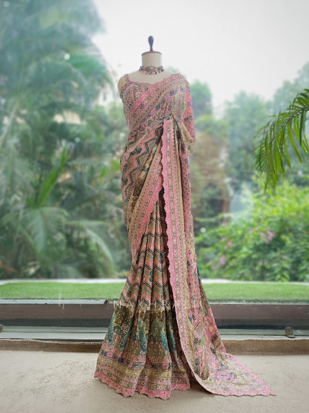 Gulrang  Pink Multicolor Crepe Silk Saree