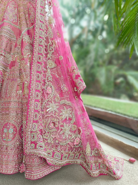 Rajgulab Pink Raw Silk Bridal Lehenga Set