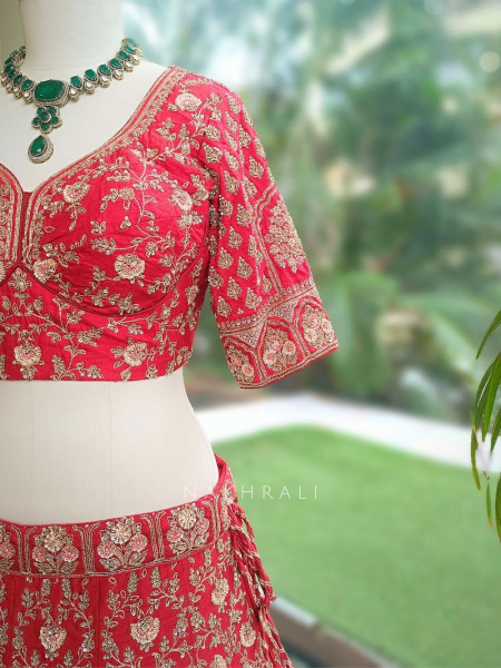 Kumudini Red  Raw Silk Bridal Lehenga