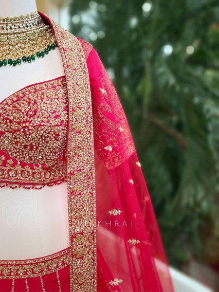 Anvesha Red Bridal Lehenga with Sequin & Zari Detailing