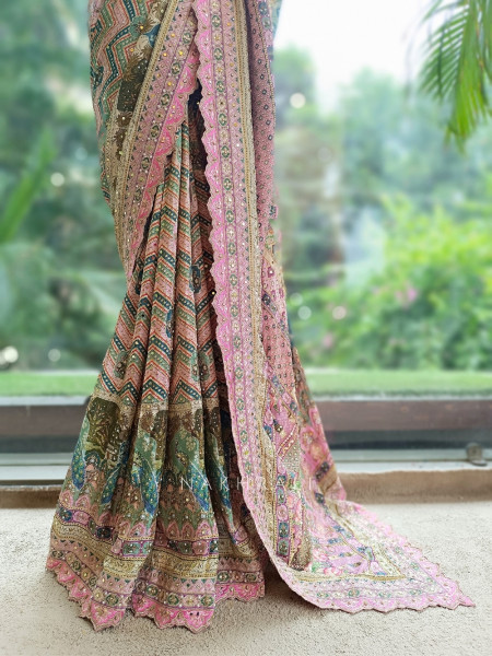 Gulrang  Pink Multicolor Crepe Silk Saree