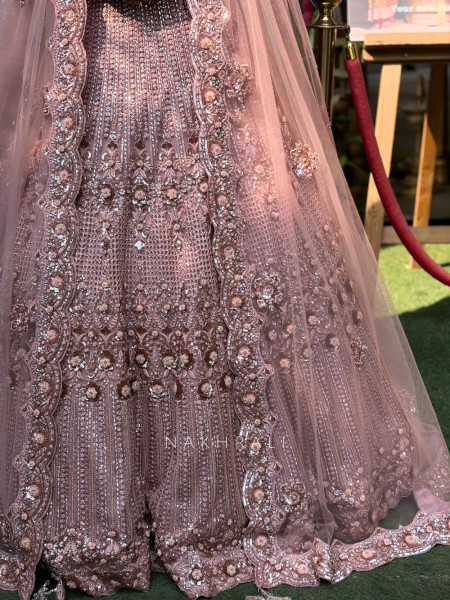 Roselia Pink Net Bridal Lehenga with  Handwork