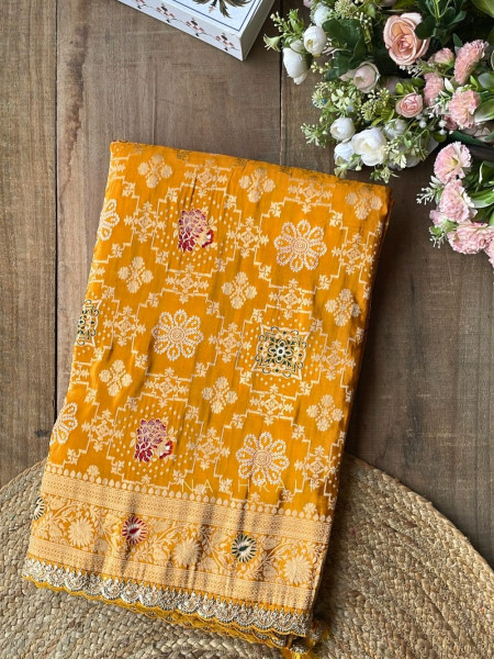 Anant Bindu Yellow Bandhani Print Saree with Sequin Border