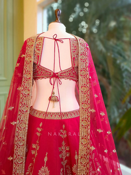 Rajkumari Red Silk Bridal Lehenga with Stone & Zari Work