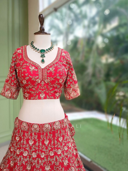 Kumudini Red  Raw Silk Bridal Lehenga