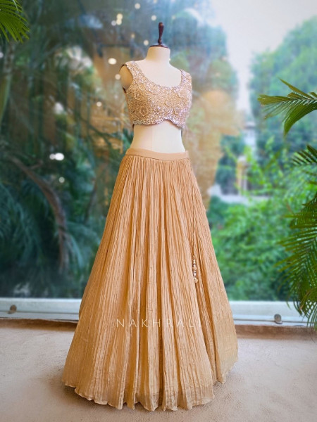 Ziana Champagne Indo-Western Lehenga Set with Sequin & Cut Dana Work