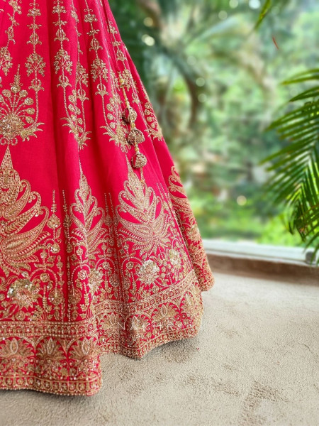 Anvesha Red Bridal Lehenga with Sequin & Zari Detailing