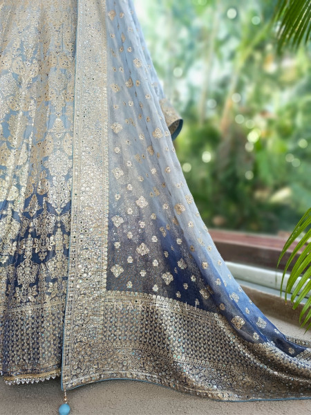 Sterling Bloom Grey Banarasi Brocade Silk Lehenga