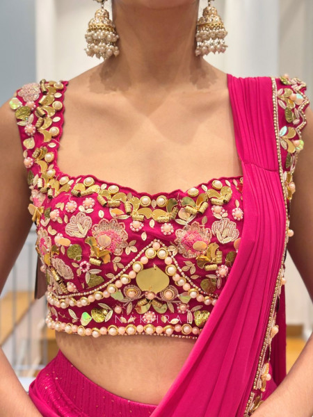 Iraaya Magenta Gharara Drape Saree with Mirror & Sequin Work