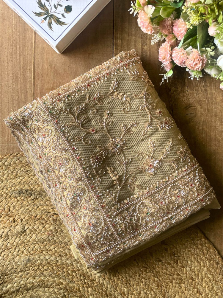 Image of Sawari Banarasi Brocade Saree with Beads and Cut Dana Work