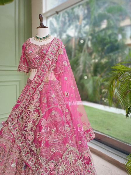 Rajgulab Pink Raw Silk Bridal Lehenga Set