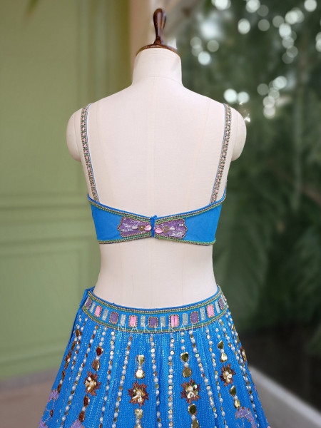 Ophira Blue Lehenga with Sequin, Pearl, and Mirror Work