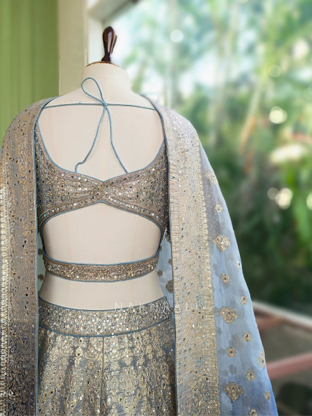 Sterling Bloom Grey Banarasi Brocade Silk Lehenga