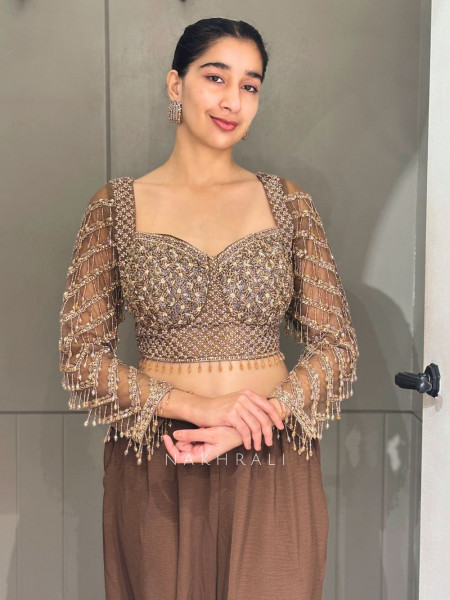 Ethereal Brown Drape Saree with Sequin & Cut Dana Blouse