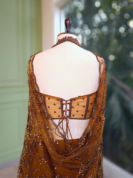 Amber Gleam Net Drape Saree with Sequin and Cut Dana Work