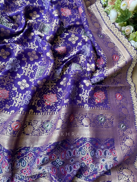 Anant Bindu Dark Purple Bandhani Print Saree with Sequin Border