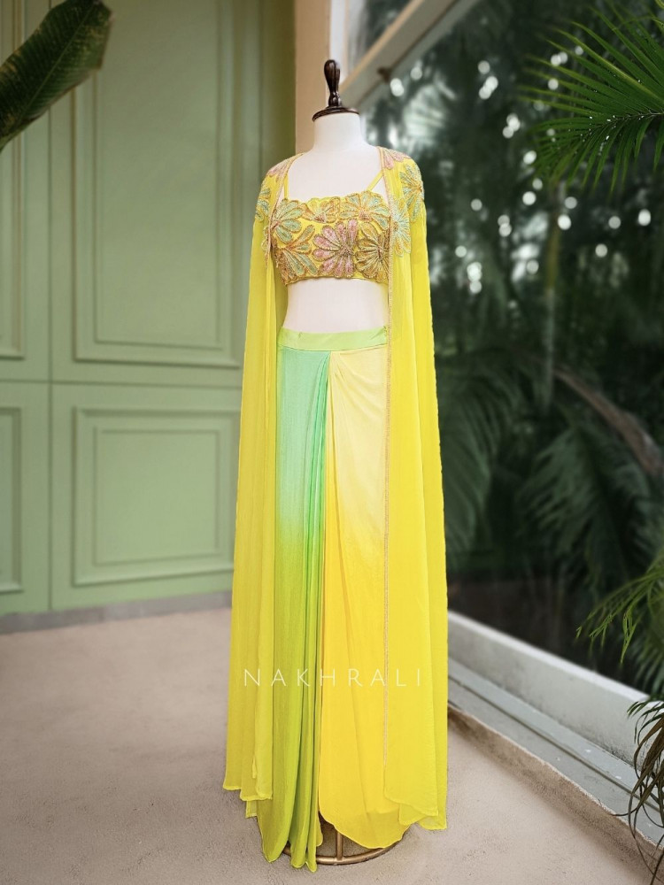 Image of Lime Bloom Ombre Cape Set