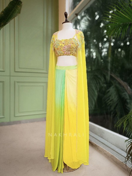 Lime Bloom Ombre Cape Set