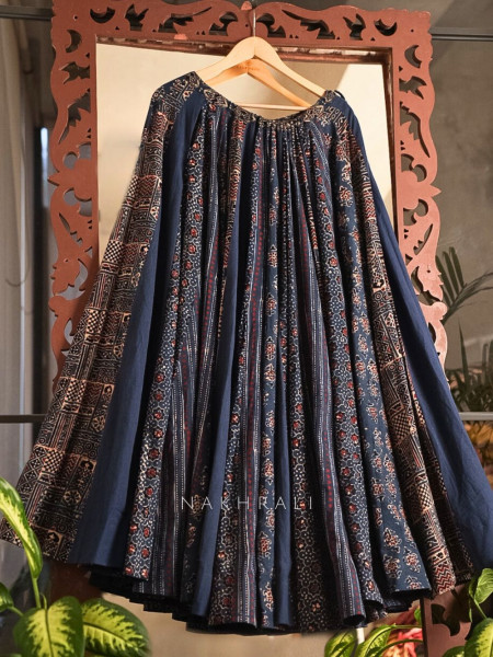 Basanti Blue 36-Kali Cotton Flared Skirt