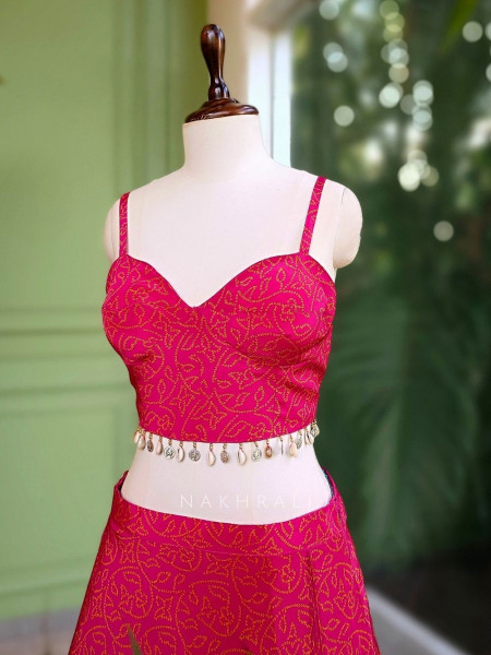 Aarika Pink Crop Top Skirt Set with Embroidered Jacket