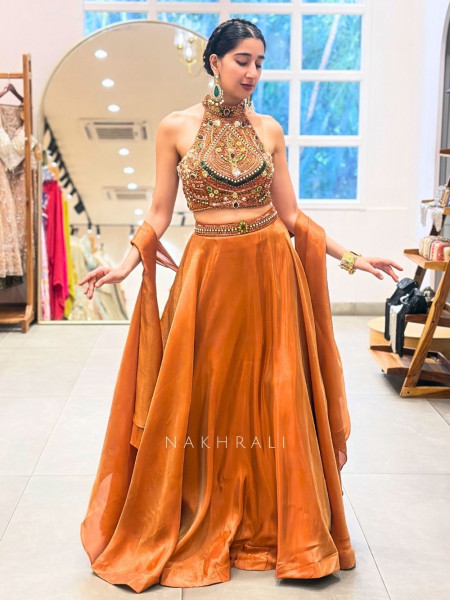 Kairava Rust Zari and Bead Embellished Lehenga Set