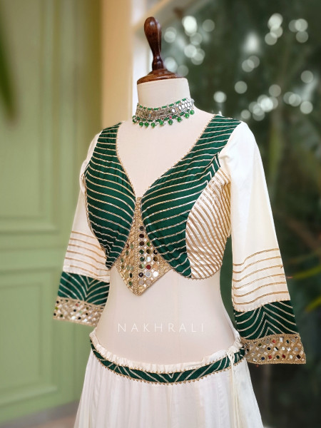 Garba Glam White Crop Top Lehenga- Dandiya Diva Collection