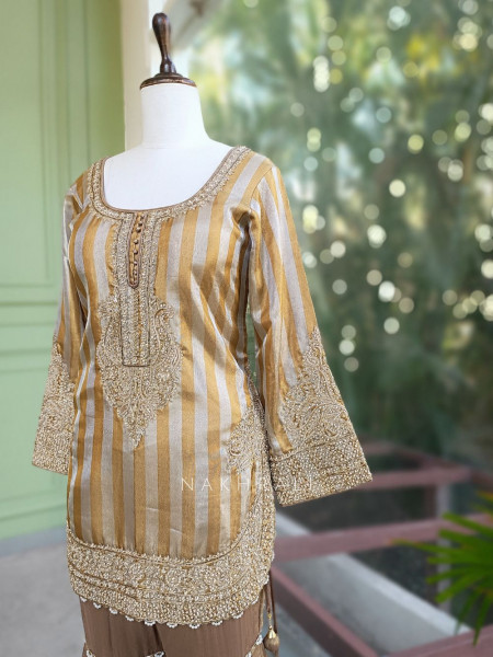 Swarn Lata Brown Suit Set with Zari and Beads Work