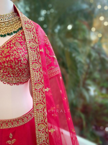 Rajkumari Red Silk Bridal Lehenga with Stone & Zari Work