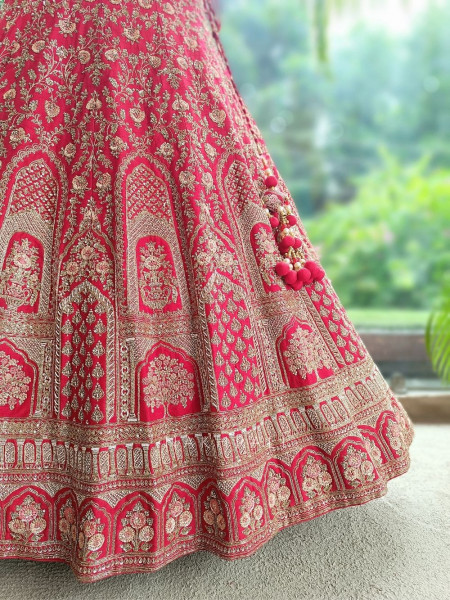 Kumudini Red  Raw Silk Bridal Lehenga
