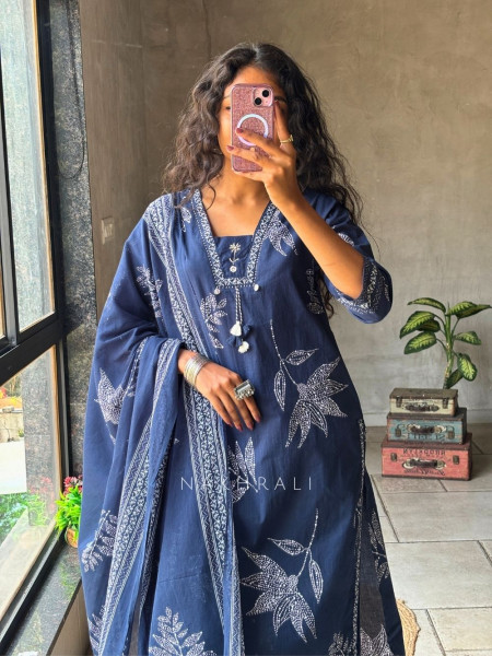 Mrittika Blue Printed Suit Set with Dupatta