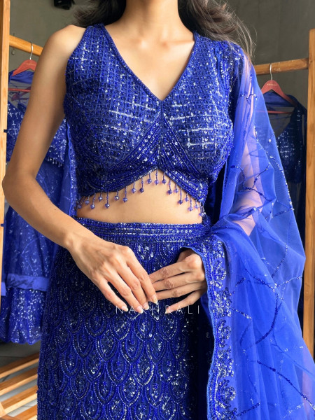 Neelrekha Cobalt Blue Soft Net Lehenga Set
