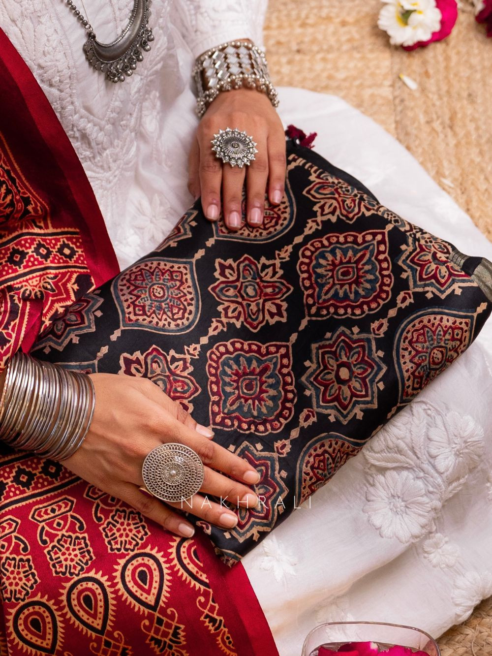 Black Modal Silk Ajrak Print Dupatta with Zari Border Black Modal Silk Ajrak Print Dupatta with Zari Border