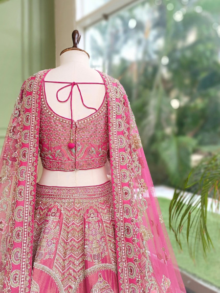 Rajgulab Pink Raw Silk Bridal Lehenga Set