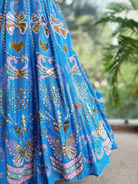Ophira Blue Lehenga with Sequin, Pearl, and Mirror Work
