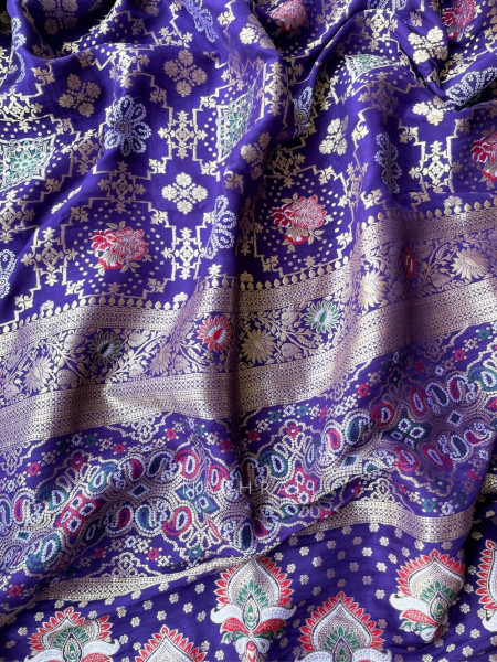 Anant Bindu Dark Purple Bandhani Print Saree with Sequin Border