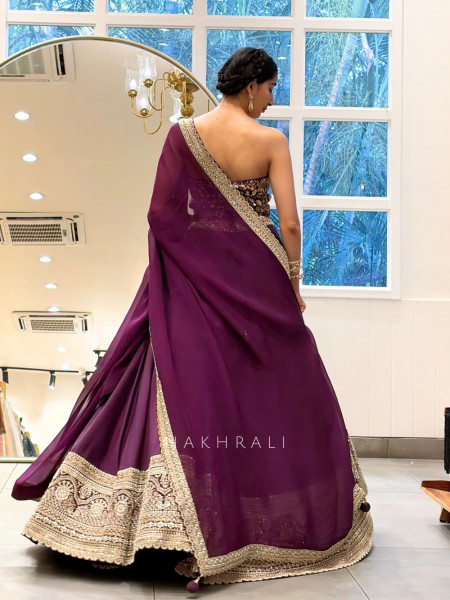 Astrid Wine Corset Lehenga Set with Sequin Zari Work