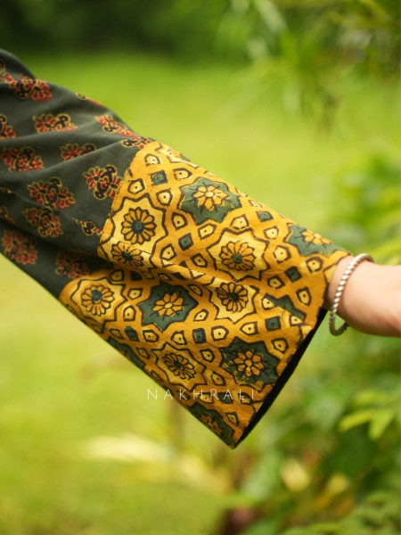 Barkha Green Cotton Block Print Kurti with Farsi Salwar Set