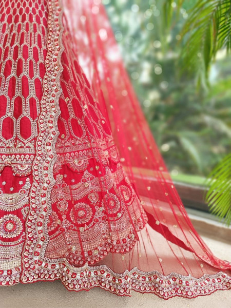 Sindoorika Red Raw Silk Unstitched Bridal Lehenga