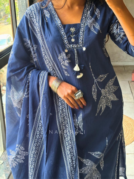 Mrittika Blue Printed Suit Set with Dupatta