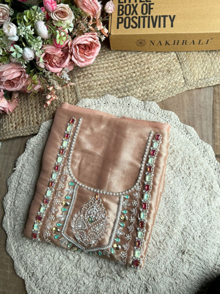 Ruvika Peach Silk Dress Material with Stone Work