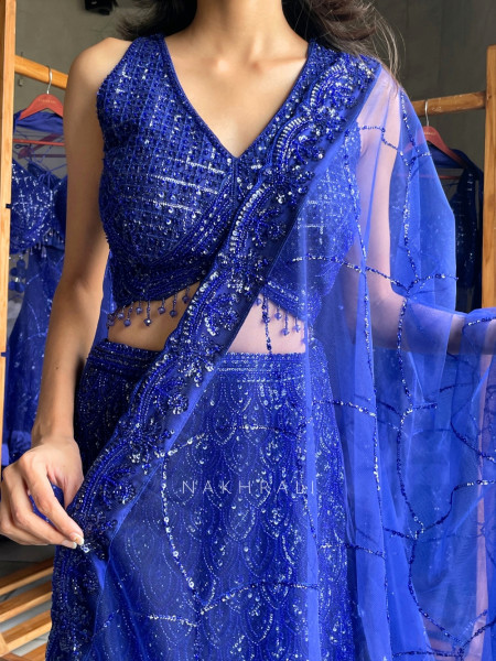Neelrekha Cobalt Blue Soft Net Lehenga Set