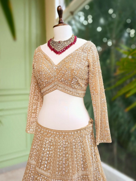 Pravya Beige Bridal Lehenga with Ornate Sequin Embroidery