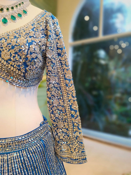 Selene Blue Velvet Bridal Lehenga with Silver Embroidery