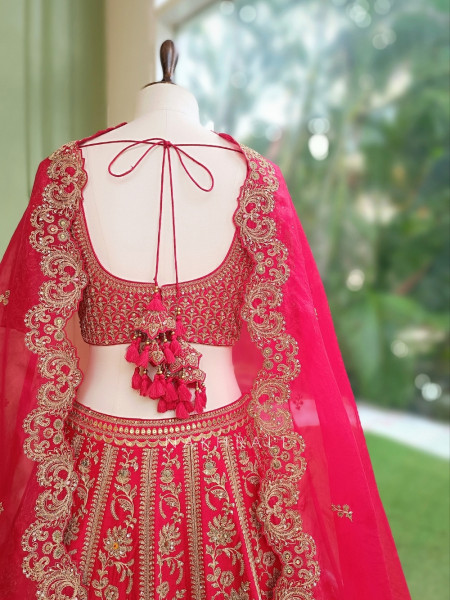 The Royal Vermilion Bridal Lehenga with Thread, Zari and Sequin Work