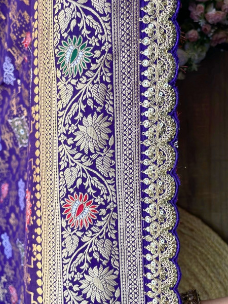 Anant Bindu Dark Purple Bandhani Print Saree with Sequin Border