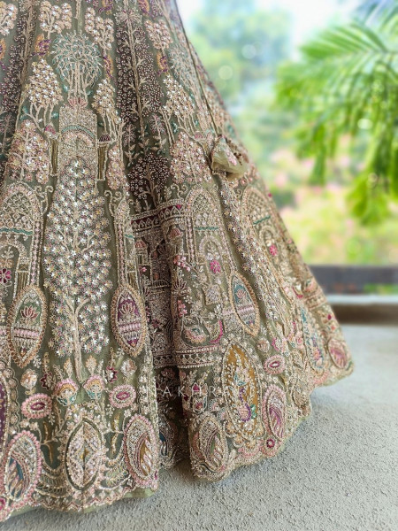 Mivara Pista Green Net Lehenga Set with Sequin Embroidery
