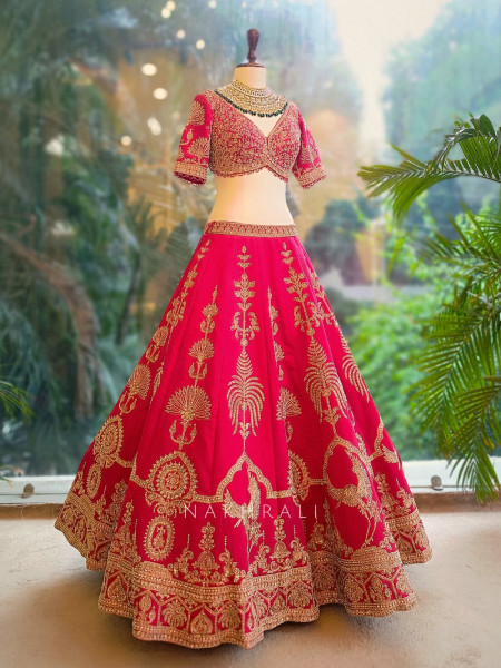 Rajkumari Red Silk Bridal Lehenga with Stone & Zari Work
