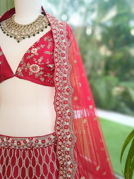 Sindoorika Red Raw Silk Unstitched Bridal Lehenga